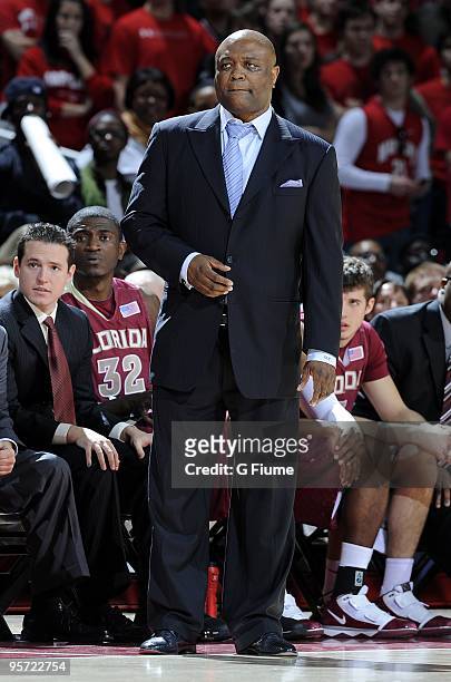 Head coach Leonard Hamilton of the Florida State Seminoles watches the game against the Maryland Terrapins at the Comcast Center on January 10, 2010...