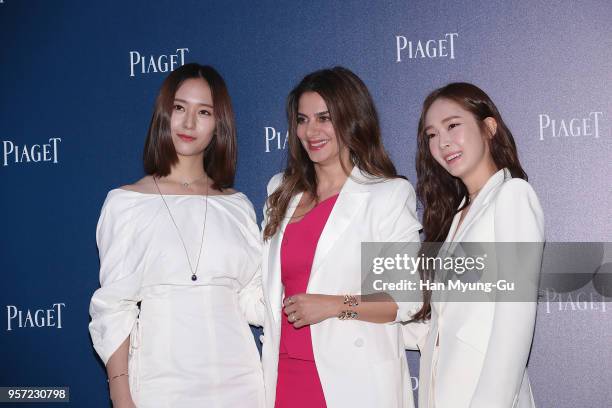 Krystal of girl group f, Piaget CEO Chabi Nouri and Former member of Girl's Generation Jessica Jung arrive at the photocall for PIAGET on May 10,...