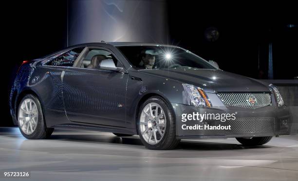 In this handout image provided by General Motors, 2011 Cadillac CTS-V Coupe is unveiled during the press preview for the world automotive press at...