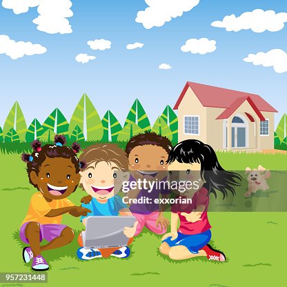 Child Using Computer Logo Children Using Laptop High-Res Vector Graphic - Getty Images