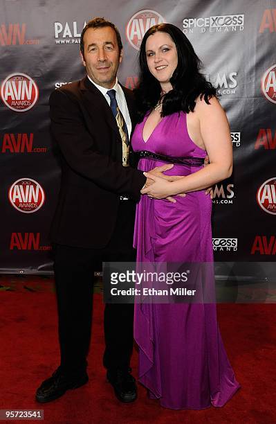 Adult film producer/director John Stagliano and his wife, Evil Empire Director and Executive Karen Stagliano, arrive at the 27th annual Adult Video...