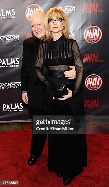 Adult film director Ernest Greene and his wife, adult film actress Nina Hartley, arrive at the 27th annual Adult Video News Awards Show at the Palms...