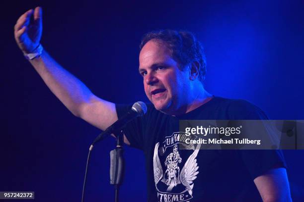 Radio host Eddie Trunk talks to the audience at Whisky a Go Go on May 10, 2018 in West Hollywood, California.