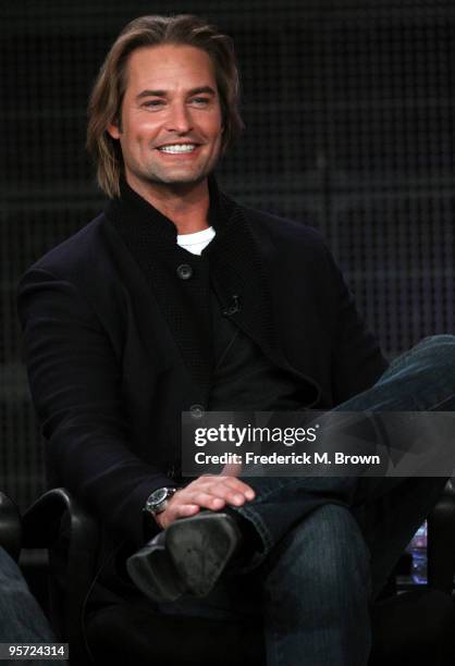 Actor Josh Holloway speaks onstage at the ABC 'Lost' Q&A portion of the 2010 Winter TCA Tour day 4 at the Langham Hotel on January 12, 2010 in...