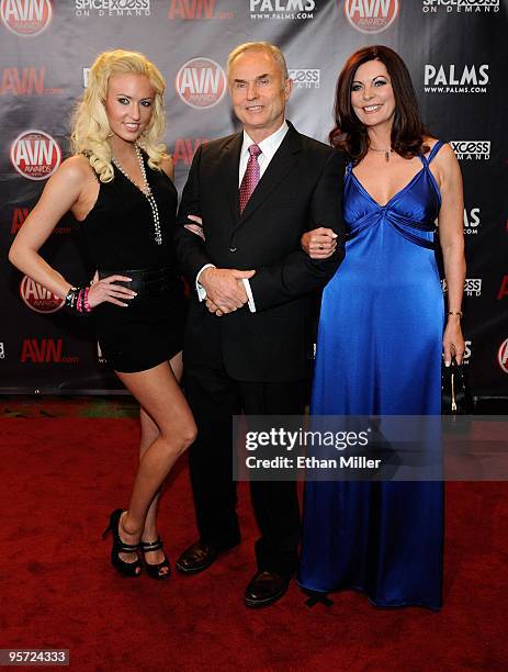 Victoria White, adult film director Dan O' Connell and adult film actress Magdalene St. Michaels arrive at the 27th annual Adult Video News Awards...