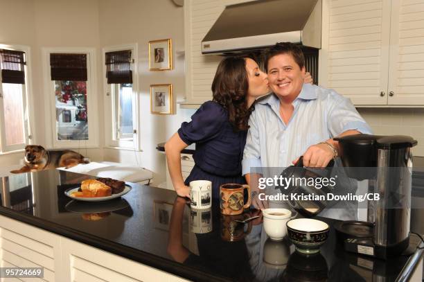 Chaz Bono and Jennifer Elia during a photo shoot on October 22, 2009 in Los Angeles, Calofornia.