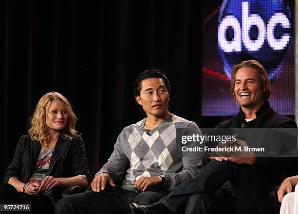 Actors Emilie de Ravin, Daniel Dae Kim and Josh Holloway speak onstage at the ABC 'Lost' Q&A portion of the 2010 Winter TCA Tour day 4 at the Langham...