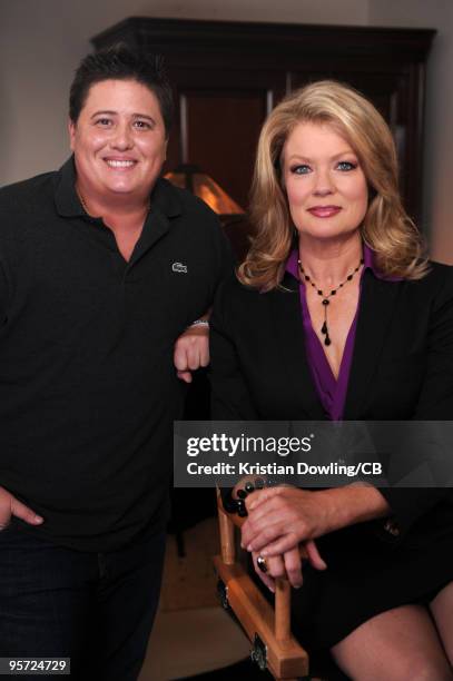 Chaz Bono and Mary Hart pose during a photo shoot on October 22, 2009 in Los Angeles, Calofornia.
