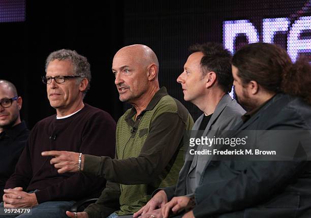 Executive producer Carlton Cuse, actors Terry O'Quinn, Michael Emerson and Jorge Garcia speak onstage at the ABC 'Lost' Q&A portion of the 2010...