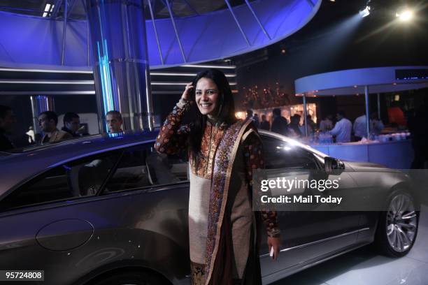 Actress Mona Singh, fresh from the success of 3 Idiots, at the Mercedes G-class launch at the 10th Auto Expo at Pragati Maidan In Delhi on Tuesday,...
