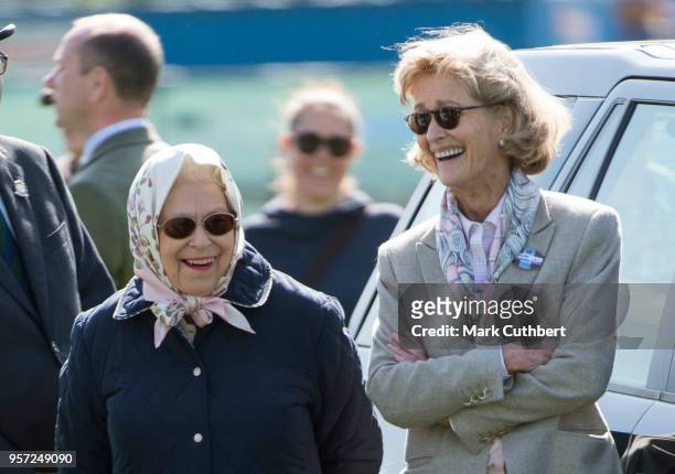 Queen Elizabeth II and Lady Penny Romsey attend the Royal Windsor Horse Show at Home Park on May 11, 2018 in Windsor, England.
