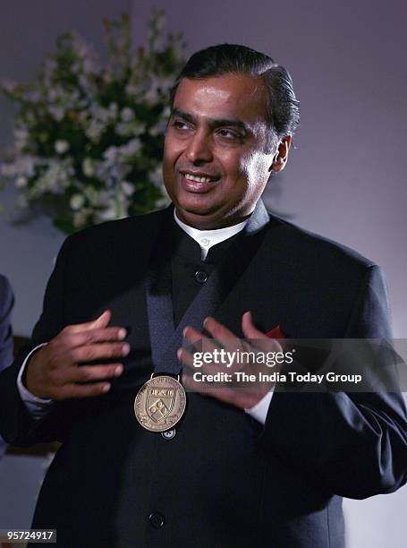 Mukesh Ambani, chairman and managing director of Reliance Industries Ltd., receives the Dean's Medal from the University of Pennsylvania's Eduardo...
