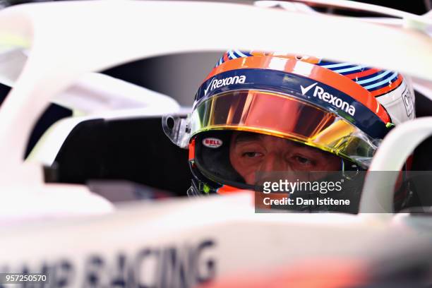 Robert Kubica of Poland and Williams prepares to drive in the garage during practice for the Spanish Formula One Grand Prix at Circuit de Catalunya...