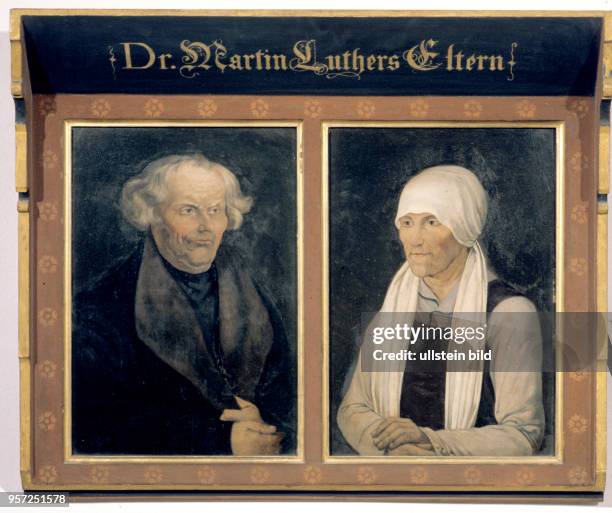 Das Bild - eine Kopie nach Lucas Cranach d.Ä. Von 1527 - zeigt die Eltern des Reformators Martin Luther, undatiertes Foto von 1983 aufgenommen in...