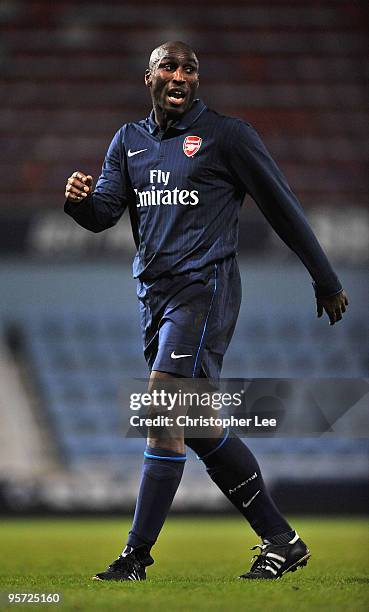 Sol Campbell of Arsenal reserves in action during the Reserves match West Ham United and Arsenal at Boleyn Ground on January 12, 2010 in London,...