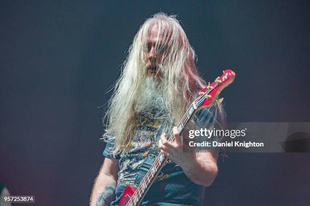 Bassist John Campbell of Lamb of God performs on stage at Valley View Casino Center on May 10, 2018 in San Diego, California.