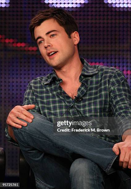 Actor Matt Long speaks onstage at the ABC 'The Deep End' Q&A portion of the 2010 Winter TCA Tour day 4 at the Langham Hotel on January 12, 2010 in...