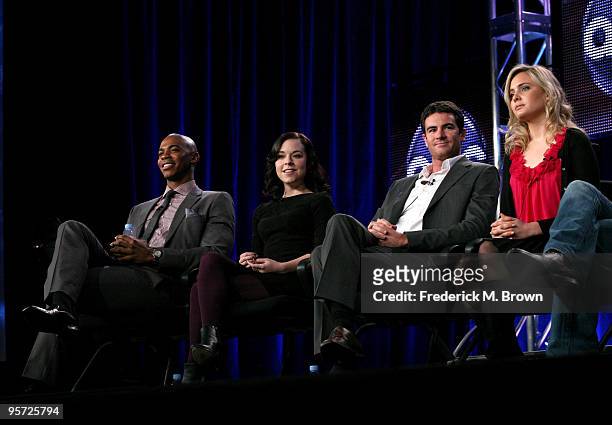 Actors Mehcad Brooks, Tina Majorino, Ben Lawson and Leah Pipes speak onstage at the ABC 'The Deep End' Q&A portion of the 2010 Winter TCA Tour day 4...