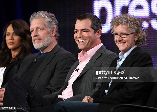 Actor Clancy Brown, executive producer David Hemingson and executive producer Jan Nash speak onstage at the ABC 'The Deep End' Q&A portion of the...