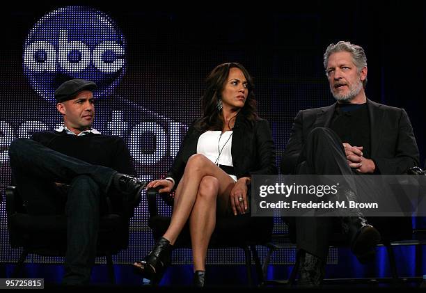 Actors Billy Zane, Nicole Ari Parker and Clancy Brown speak onstage at the ABC 'The Deep End' Q&A portion of the 2010 Winter TCA Tour day 4 at the...