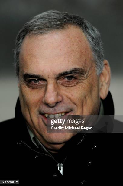 Avram Grant the Portsmouth manager looks on during the FA Cup sponsored by E.ON 3rd round replay match between Coventry City and Portsmouth at the...