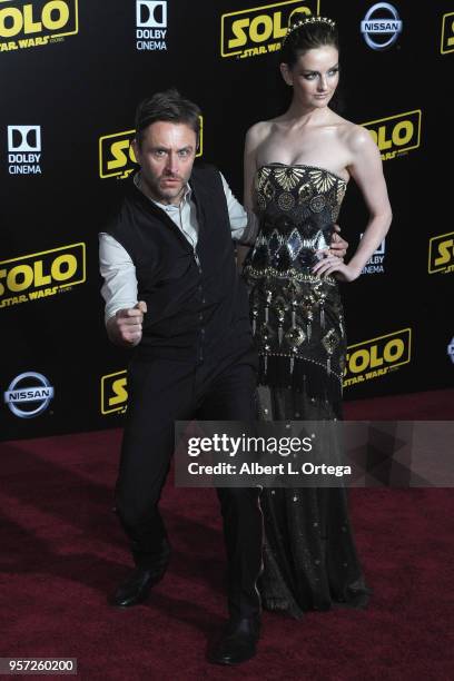 Personality Chris Hardwick and wife/actress Lydia Hearst arrive for the Premiere Of Disney Pictures And Lucasfilm's "Solo: A Star Wars Story" held on...