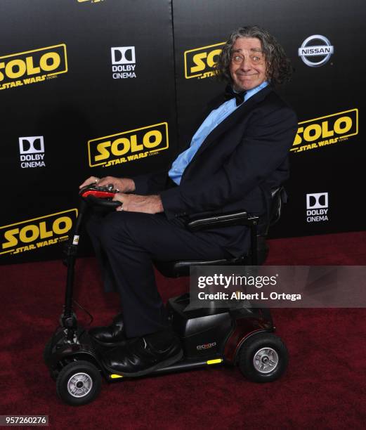 Actor Peter Mayhew arrives for the Premiere Of Disney Pictures And Lucasfilm's "Solo: A Star Wars Story" held on May 10, 2018 in Los Angeles,...