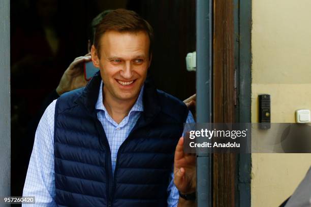 Russian opposition leader Alexei Navalny, leaves from a court hearing in Moscow, Russia on May 11, 2018 .