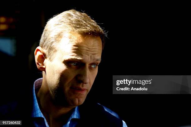 Russian opposition leader Alexei Navalny, leaves from a court hearing in Moscow, Russia on May 11, 2018 .