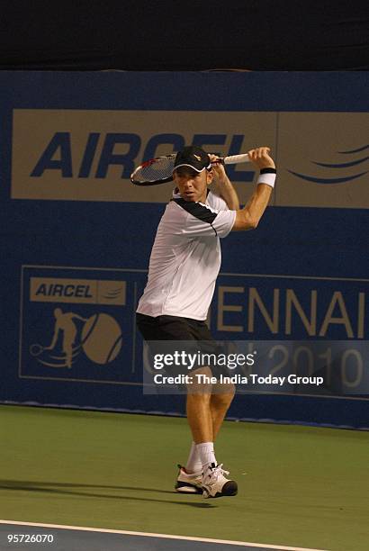 Dudi Sela of Israel beat Lukas Lacko of Slovakia, 7-6, 7-5, in the Quarter finals on Day 5 of the Aircell Chennai Open 2010 ATP tour at the SDAT...