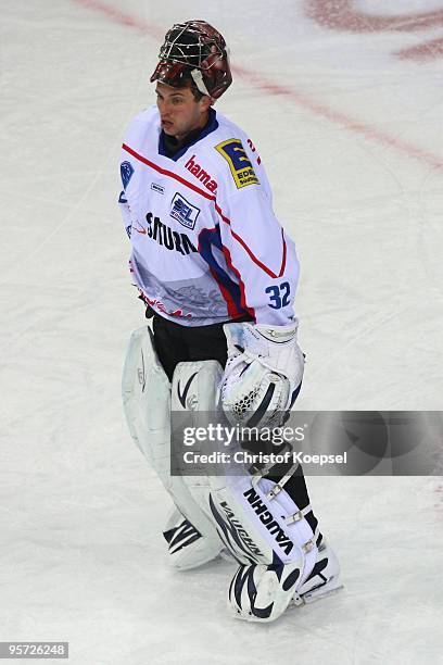 Dimitri Paetzold of ERC Ingolstadt looks dejected after the second goal of Metro Stars during the DEL match between DEG Metro Stars and ERC...