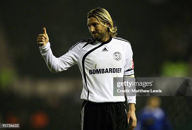 Robbie Savage of Derby gives a thumbs up during the FA Cup 3rd Round Replay match between Derby County and Millwall at Pride Park on January 12, 2010...