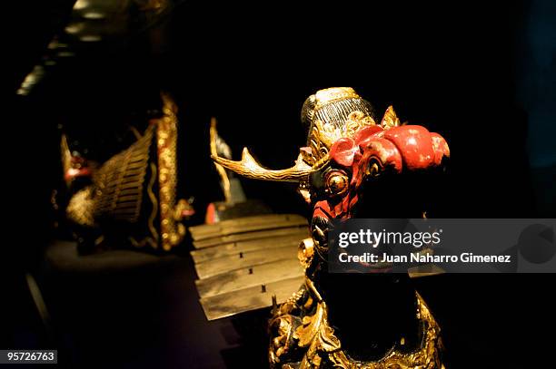 Gamelan Instrument from Java, Indonesia is displayed as part of the 'Treasures of the World's Cultures' exhibition at Centro Exposiciones Arte Canal...