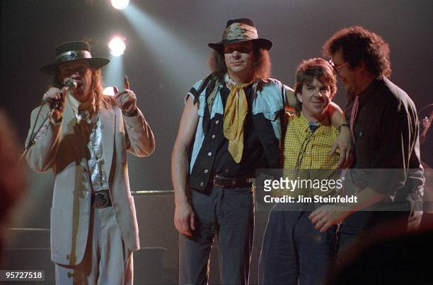 Stevie Ray Vaughan and Double Trouble make a curtain call at their performance at the Orpheum Theatre in Minneapolis, Minnesota on December 13, 1985.