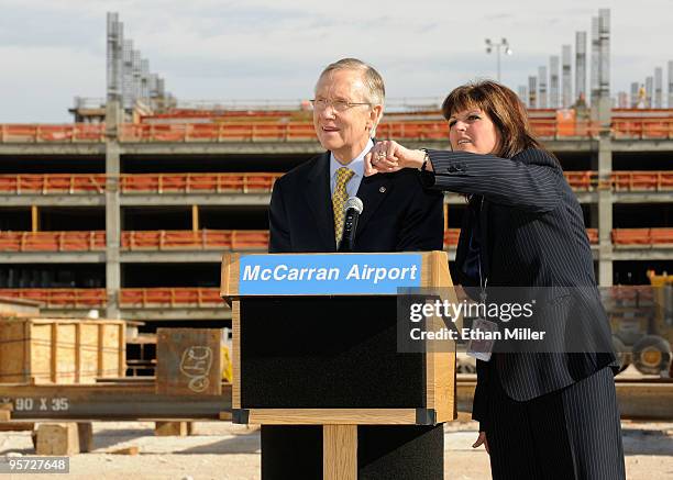 Senate Majority Leader Sen. Harry Reid and McCarran International Airport Deputy Director of Aviation Rosemary Vassiliadis appear at a news...