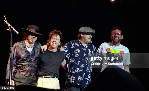 Stevie Ray Vaughan and Double Trouble make a curtain call at Riverfest in St. Paul, Minnesota on July 30, 1990.