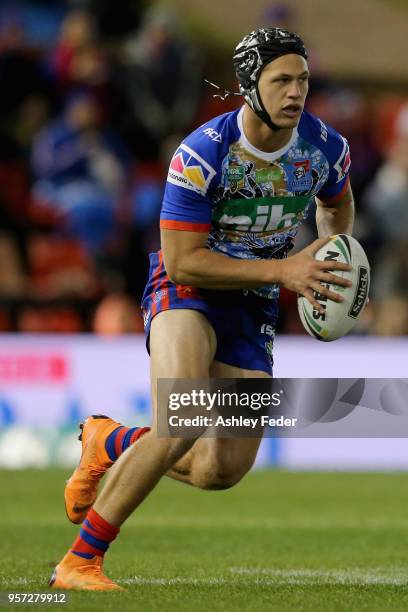 Kalyn Ponga of the Knights in action during the round 10 NRL match between the Newcastle Knights and the Penrith Panthers at McDonald Jones Stadium...