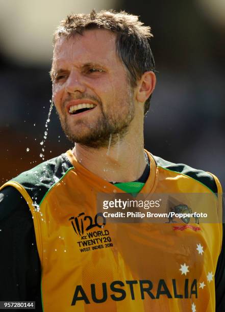 Dirk Nannes of Australia tries to keep cool by pouring water on his head during the ICC World Twenty20 group match between Australia and Bangladesh...