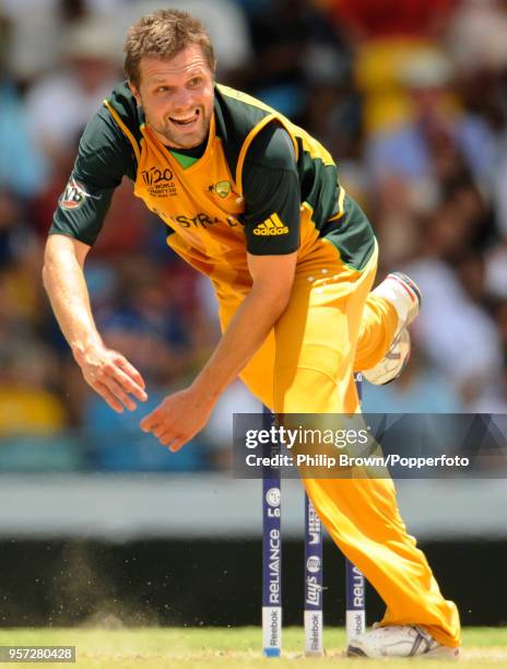 Dirk Nannes bowling for Australia during the ICC World Twenty20 Super Eight match between Australia and India at Kensington Oval, Bridgetown,...