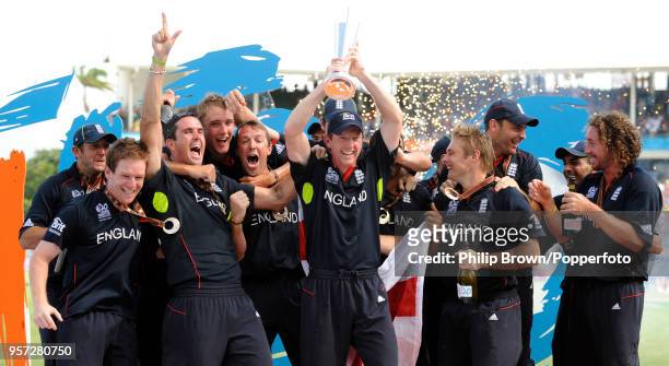 Paul Collingwood and the England team celebrate with the tournament trophy after winning the ICC World Twenty20 final between Australia and England...