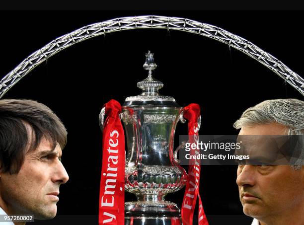 In this composite image a comparision has been made between Antonio Conte, Manager of Chelsea and Jose Mourinho, Manager of Manchester United....