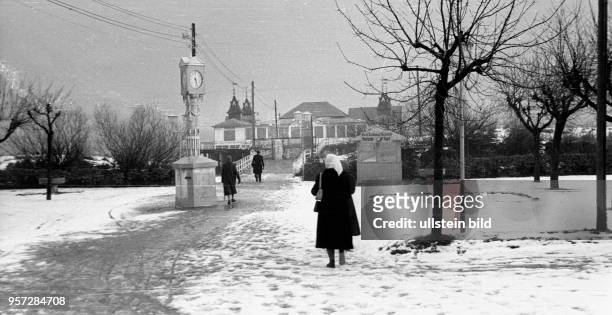 Das Ostseebad Ahlbeck auf der Insel Usedom im Winter 1957. Foto : Reinhard Kaufhold - Mindere technische Qualität bedingt durch historische Vorlage -