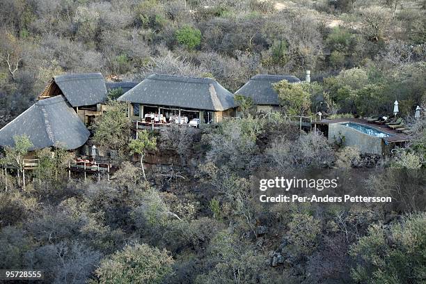 View of the Buffalo Ridge lodge in the Madikwe game reserve on September 12 in Madikwe, South Africa. The lodge is community owned by a village...