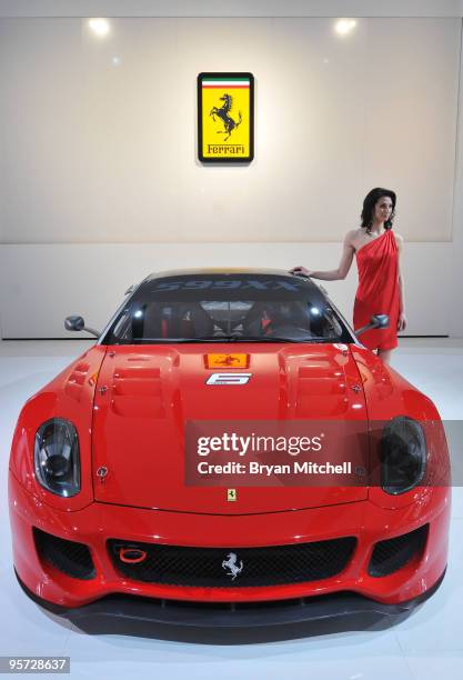 The Ferrari 599XX displayed during the press preview for the world automotive media at the North American International Auto Show at the Cobo Center...