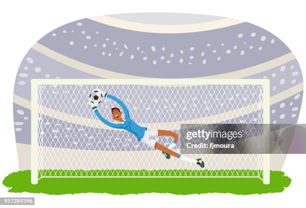 ilustrações de stock, clip art, desenhos animados e ícones de goalkeeper defending goal - guarda redes