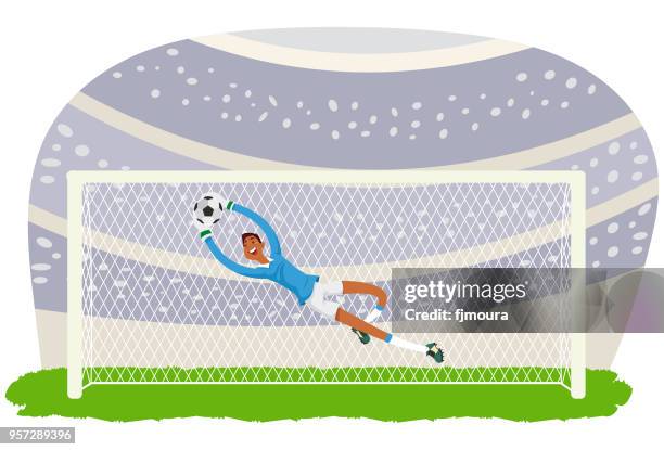 goalkeeper defending goal - goalie stock illustrations
