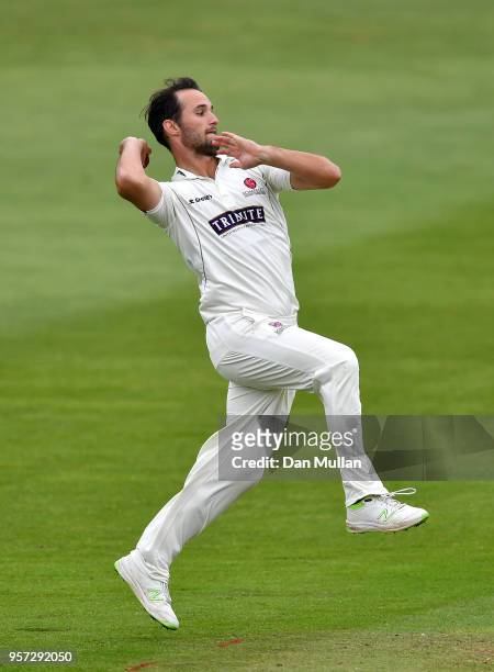 Lewis Gregory of Somerset bowls during day one of the Specsavers County Championship Division One match between Somerset and Hampshire at The Cooper...