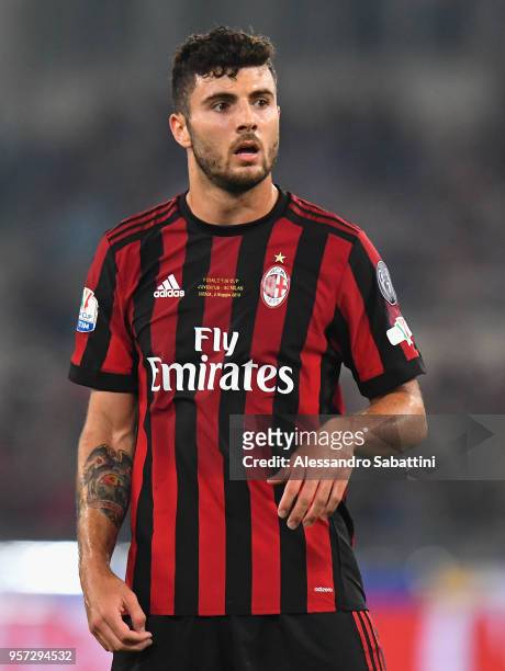 Patrick Cutrone of AC Milan looks on during the TIM Cup Final between Juventus and AC Milan at Stadio Olimpico on May 9, 2018 in Rome, Italy.