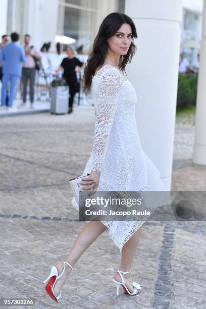 Catrinel Marlon is seen wearing Alberta Ferretti dress, bag and shoes Christian Louboutin during the 71st annual Cannes Film Festival at on May 11,...