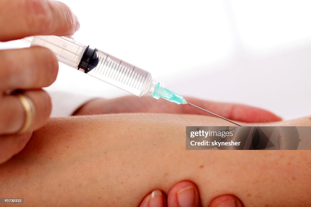 Both Hand Injection Closeup Of Doctors Hand Giving An Injection To The Patient High-Res ...